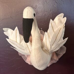 Cream and Pink Plush Swan Bird Wall Hanger with Black Beak